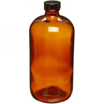 WHEATON Amber Glass Boston Round Bottles